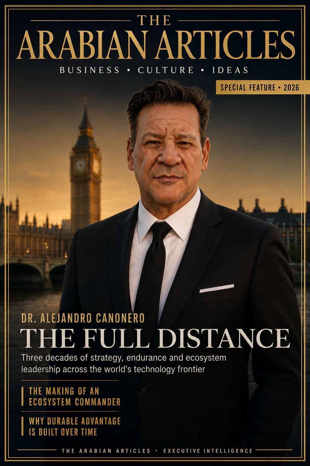 Editorial cover treatment for The Arabian Articles feature with Dr. Alejandro Canonero