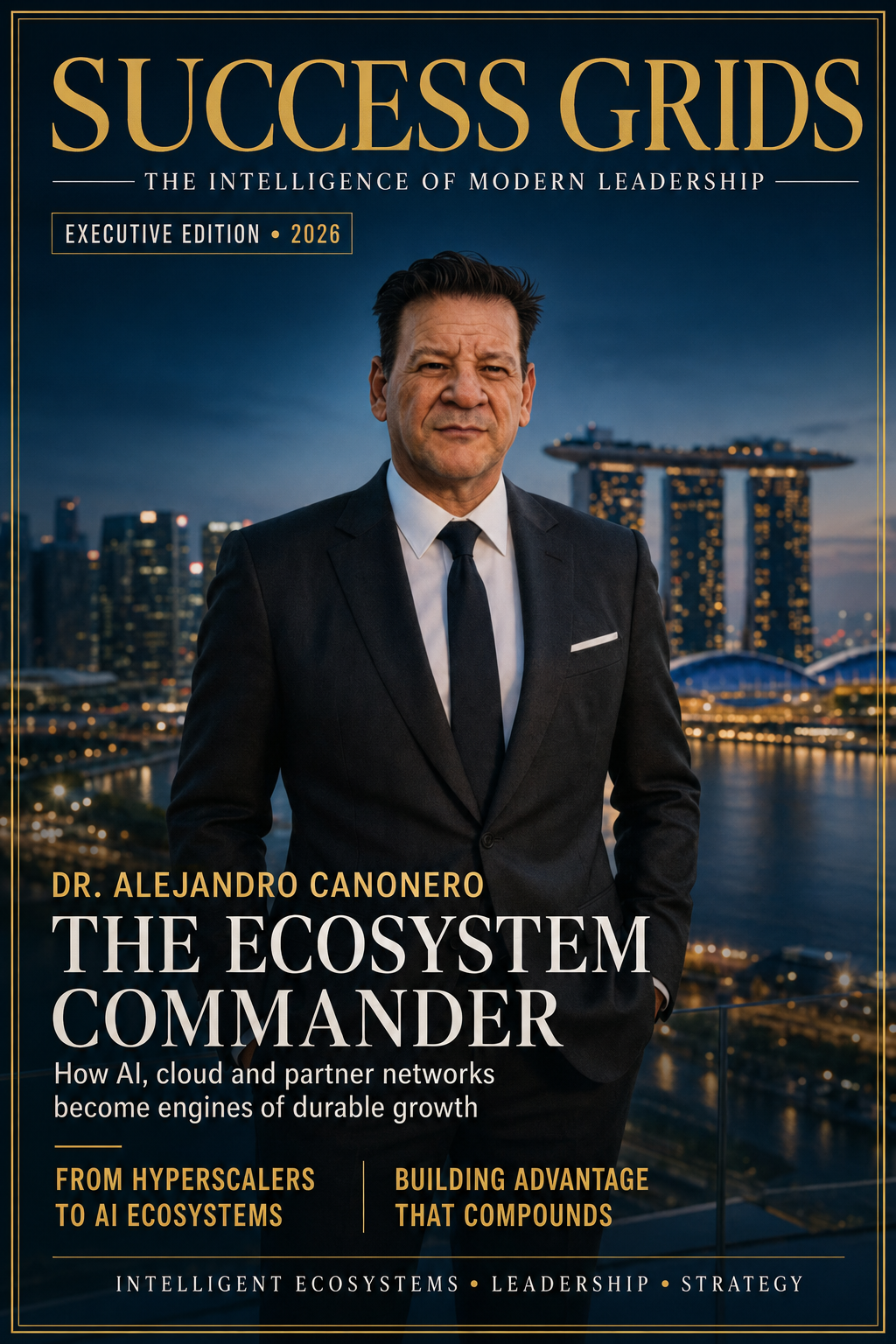 Editorial cover treatment for the Success Grids interview with Dr. Alejandro Canonero